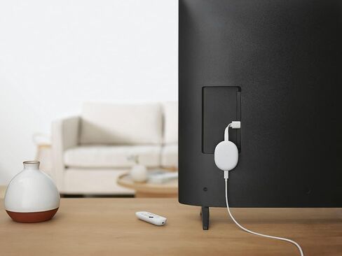 Google Chromecast with Google TV - Streaming Entertainment with Voice Search - Watch Movies, Shows, and Live TV in 4K HDR Streaming Media Player - Includes Pouch and Cleaning Cloth - Snow in Saudi Arabia