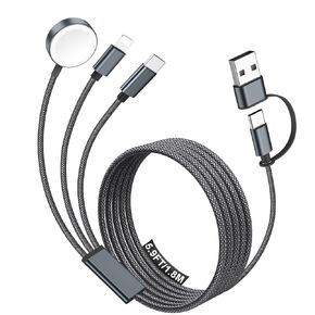 أساسيات السفر لشاحن ساعة Apple، شاحن iPhone، سلك كابل شحن سريع متعدد من النوع C/Lightning مع كتلة شاحن 20 وات، محمول مصمم لـ iWatch 11-2، iPhone 17-11، Galaxy 25، المنزل، المكتب - 4FT in Kuwait