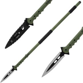 USMC Survival Spear | Officially Licensed United States Marine Corps Gear | 7 1/2" Stainless Steel Blade | OD Green Shaft | Paracord-Wrapped Handle Sections | Overall 44 1/2" in Kuwait