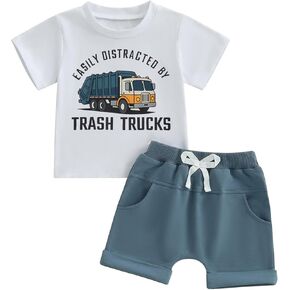 Toddler Boy Clothes Baby Kids Letter Truck Summer Outfit T-shirt Shorts Set | 6 12 18 24 Months 2T 3T 4T 5T Boys Clothing, Cotton Blend 2 Piece Outfits, Non-cracking Cartoon Print Shirt Tees in Saudi Arabia