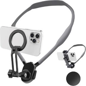 Neck Phone Holder for Recording, Magnetic Neck Mount for Phones, Hand Free Cell Phone Holder with Anti-Vibration Chest Strap for Recording POV/Vlog Video Selfie, Compatible with iPhone, Android, Gray in Saudi Arabia