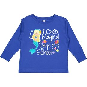 تي شيرت Inktastic 100 Magical Days of School باللون الأزرق بأكمام طويلة للأطفال الصغار in Kuwait