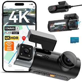 4 Channel 360° Dash Camera for Cars, STARVIS 2 IMX675, 2.7K+1080P*2+2K, Front Rear Inside Dash Cam, 5G WiFi GPS, Voice Control, Optional CPL, IR Night Vision, 24/7 Parking Mode, with 128GB Card - C4 in Kuwait