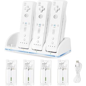 محطة شحن 4 في 1 لجهاز التحكم عن بعد Wii/Wii U، مع 4 عبوات بطارية قابلة للشحن 2800 مللي أمبير في الساعة، قاعدة شحن عن بعد 4 منافذ، سلك شحن USB (جهاز التحكم عن بعد غير متضمن) in Kuwait