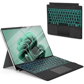 لوحة مفاتيح Surface Pro لجهاز Microsoft Surface Pro 11/10/9/8/X 13 بوصة، غطاء محمول بإضاءة خلفية 7 ألوان، لوحة مفاتيح بلوتوث لاسلكية مغناطيسية مريحة للغاية، لوحة تتبع، إعادة شحن USB-C، حامل أقلام in Saudi Arabia