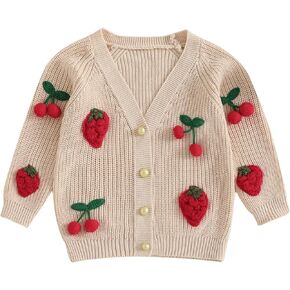 سترة صوفية للفتيات الصغيرات بأزرار سفلية وأكمام طويلة مطرزة ومعطف تريكو ملابس خريفية للأطفال الصغار in Kuwait