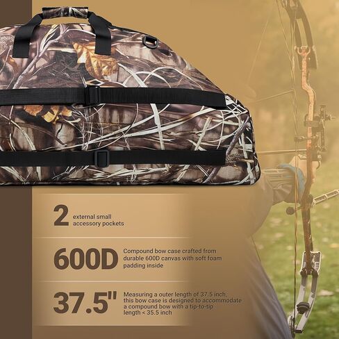 RQG Compound Bow Case, 37.5 inch Soft Bow Case for Compound Bow Bag Holder Lightweight with Multiple Pockets for Archery Hunting, Tip-to-Tip Length < 35.5in, Hand/Shoulder/Back Carry in Kuwait