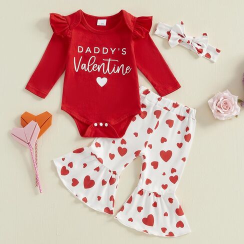 Murnouche Newborn Baby Girl Valentines Outfit Long Sleeve Romper Heart Pants Headband in Saudi Arabia