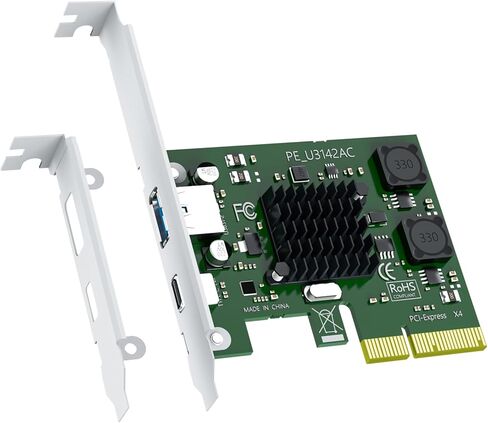GLOTRENDS U3142AC 2-Port 10Gb USB 3.1 Gen2 (Type-C وType-A) إلى بطاقة توسيع PCIE X4 مع شريحة ASM 3142، دعامة عادية ومنخفضة الربح in Saudi Arabia