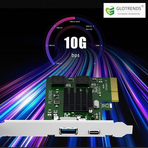 GLOTRENDS U3142AC 2-Port 10Gb USB 3.1 Gen2 (Type-C وType-A) إلى بطاقة توسيع PCIE X4 مع شريحة ASM 3142، دعامة عادية ومنخفضة الربح in Saudi Arabia