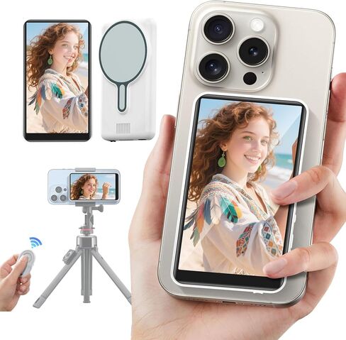 Vlog Selfie Monitor Screen, Back Camera Monitor Screen for iPhone, Wireless Magnetic Phone screen mirroring with Bluetooth Remote Speaker for YouTube Live Stream TikTok, Compatible with iPhone Android in Kuwait