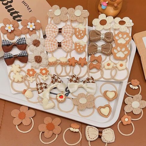 FZBNSRKO 40 Pcs Baby Elastic Hair Ties,Lovely Girls Hair Ties Elastic with Flowers/Bows/Cartoon Hair Rubber Bands Toddler Hair Ties Ponytail Holders for Baby Girls(Random 4 Sets) in Saudi Arabia