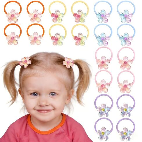 20 PCS Toddler Hair Ties for Girls, Baby Hair Tie Cute Flower Elastic Scrunchies No Damage Seamless Ponytail Holders for Toddler Girls (Pink, Purple, Orange, Yellow, Blue) in Saudi Arabia