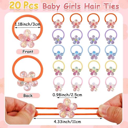 20 PCS Toddler Hair Ties for Girls, Baby Hair Tie Cute Flower Elastic Scrunchies No Damage Seamless Ponytail Holders for Toddler Girls (Pink, Purple, Orange, Yellow, Blue) in Saudi Arabia
