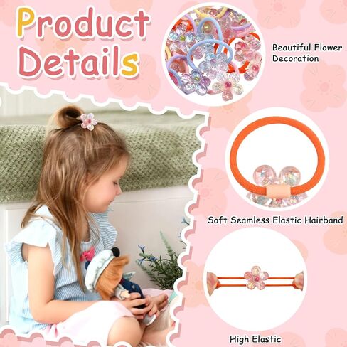 20 PCS Toddler Hair Ties for Girls, Baby Hair Tie Cute Flower Elastic Scrunchies No Damage Seamless Ponytail Holders for Toddler Girls (Pink, Purple, Orange, Yellow, Blue) in Saudi Arabia
