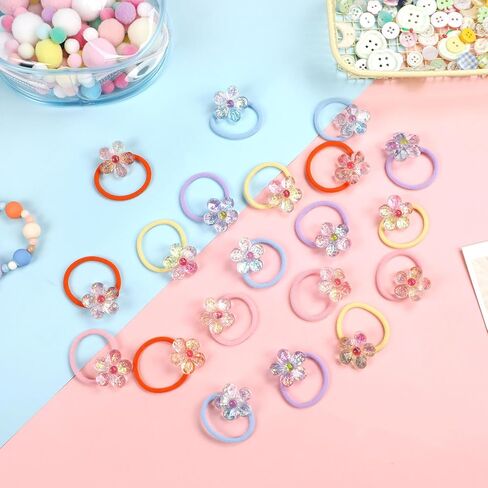 20 PCS Toddler Hair Ties for Girls, Baby Hair Tie Cute Flower Elastic Scrunchies No Damage Seamless Ponytail Holders for Toddler Girls (Pink, Purple, Orange, Yellow, Blue) in Saudi Arabia