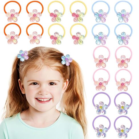 20 PCS Toddler Hair Ties for Girls, Baby Hair Tie Cute Flower Elastic Scrunchies No Damage Seamless Ponytail Holders for Toddler Girls (Pink, Purple, Orange, Yellow, Blue) in Saudi Arabia