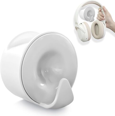 حامل سماعة رأس مثبت على الحائط، خطاف سماعة رأس لاصق أسفل المكتب، حامل سماعة رأس للألعاب باللون الأبيض للمكتب مع خطاف كابل، يناسب سماعات الرأس النحيفة فوق الأذن وفوق الأذن | عرض عصابة الرأس حتى 30 ملم in Kuwait