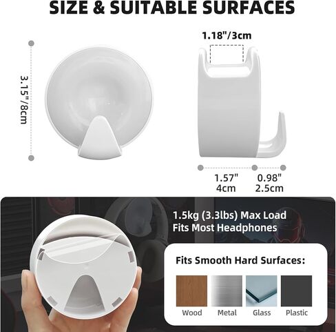 حامل سماعة رأس مثبت على الحائط، خطاف سماعة رأس لاصق أسفل المكتب، حامل سماعة رأس للألعاب باللون الأبيض للمكتب مع خطاف كابل، يناسب سماعات الرأس النحيفة فوق الأذن وفوق الأذن | عرض عصابة الرأس حتى 30 ملم in Kuwait