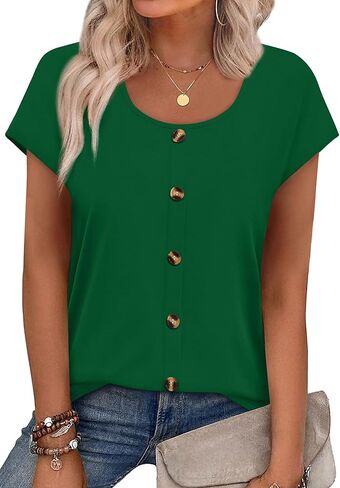 WIHOLL Womens Summer Tops Cap Short Sleeve Shirts Button Down Blouses U Neck T Shirts Fashion Clothing in Saudi Arabia