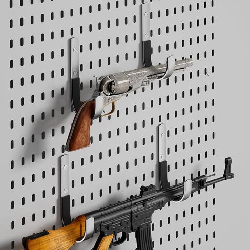 خطافات عرض مسدسات معدنية، فضية، متوافقة مع لوحة Pegboard المثبتة على الحائط، 8 عبوات، 3.93 × 1.96 بوصة، حماية مبطنة للأسلحة النارية in Kuwait