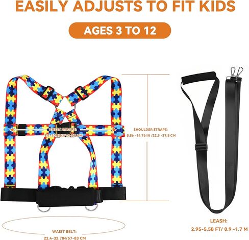 Walking Safety Harness for Older Kids 3–12 Years, Adjustable Leash Vest for Special Needs, Autism, ADHD, with Strong Grab Handle for Public and Outdoor Safety in Saudi Arabia