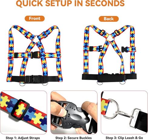 Walking Safety Harness for Older Kids 3–12 Years, Adjustable Leash Vest for Special Needs, Autism, ADHD, with Strong Grab Handle for Public and Outdoor Safety in Saudi Arabia