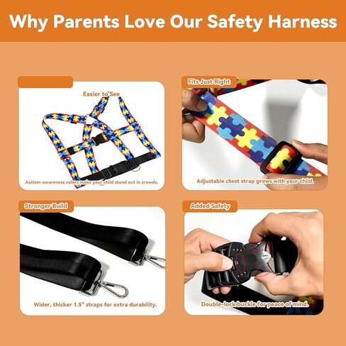 Walking Safety Harness for Older Kids 3–12 Years, Adjustable Leash Vest for Special Needs, Autism, ADHD, with Strong Grab Handle for Public and Outdoor Safety in Saudi Arabia