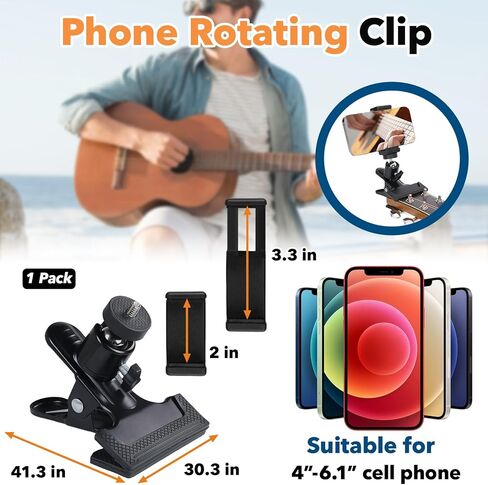 Multiple 360° Adjustable Guitar Phone Mount Holders - Universal Fit Compatible with Acoustic/Electric Guitar, Bass & Ukulele, Perfect for Live Broadcast, Teaching & Video Recording in Kuwait