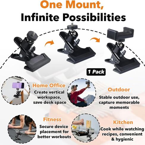 Multiple 360° Adjustable Guitar Phone Mount Holders - Universal Fit Compatible with Acoustic/Electric Guitar, Bass & Ukulele, Perfect for Live Broadcast, Teaching & Video Recording in Kuwait