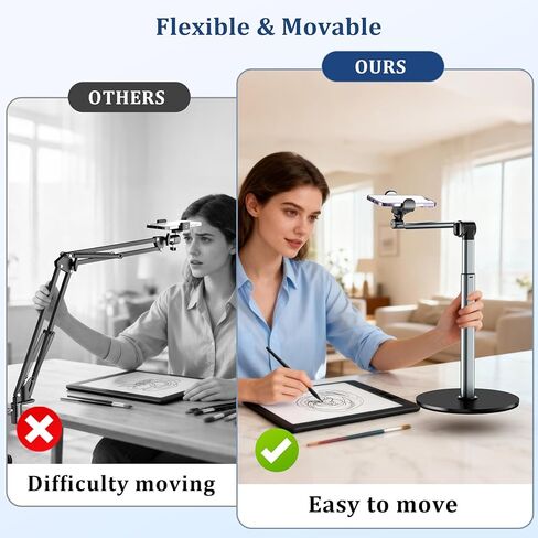Portable Overhead Phone Stand for Video Recording, Heavy Duty Desk Phone Camera Tripod Mount for Cooking, Nail Techs, Unboxing, Art Compatible with iPhone in Kuwait