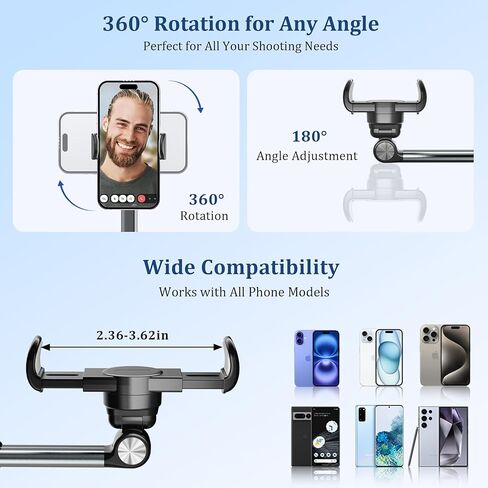 Portable Overhead Phone Stand for Video Recording, Heavy Duty Desk Phone Camera Tripod Mount for Cooking, Nail Techs, Unboxing, Art Compatible with iPhone in Kuwait