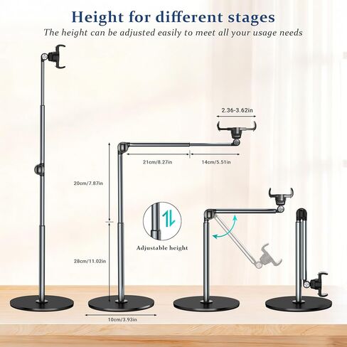Portable Overhead Phone Stand for Video Recording, Heavy Duty Desk Phone Camera Tripod Mount for Cooking, Nail Techs, Unboxing, Art Compatible with iPhone in Kuwait