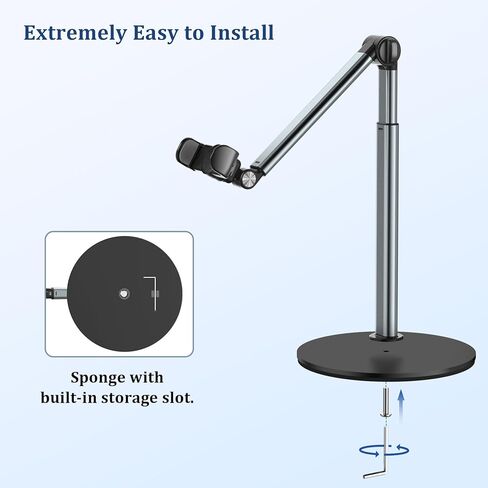 Portable Overhead Phone Stand for Video Recording, Heavy Duty Desk Phone Camera Tripod Mount for Cooking, Nail Techs, Unboxing, Art Compatible with iPhone in Kuwait