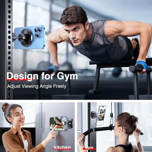 Romuto for MagSafe Gym Phone Holder Magnet【Dual Grip】 Magnetic Phone Holder for Gym Camera Mount 360°Adjustable Attach to Metal Surface Gym Accessories for Women with iPhone 17 Pro Max 16 15 14 in Kuwait