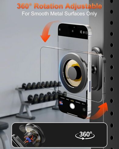 volport Gym Magnetic Phone Holder, Attaches to Metal Surfaces, Double Magnet Mount with 24 Strong Magnets, 360° Adjustable Ball Joint, for MagSafe iPhone 12-17, Gym Accessories for Workout Recording in Saudi Arabia