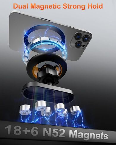 volport Gym Magnetic Phone Holder, Attaches to Metal Surfaces, Double Magnet Mount with 24 Strong Magnets, 360° Adjustable Ball Joint, for MagSafe iPhone 12-17, Gym Accessories for Workout Recording in Saudi Arabia