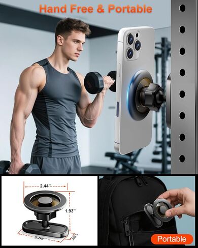 volport Gym Magnetic Phone Holder, Attaches to Metal Surfaces, Double Magnet Mount with 24 Strong Magnets, 360° Adjustable Ball Joint, for MagSafe iPhone 12-17, Gym Accessories for Workout Recording in Saudi Arabia