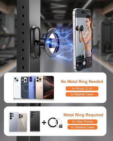 volport Gym Magnetic Phone Holder, Attaches to Metal Surfaces, Double Magnet Mount with 24 Strong Magnets, 360° Adjustable Ball Joint, for MagSafe iPhone 12-17, Gym Accessories for Workout Recording in Saudi Arabia