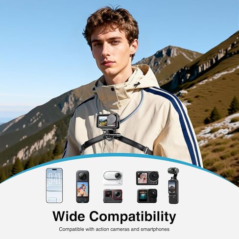 Neck Mount for Action Camera, with Air Cushion and Adjustable Chest Strap, Hands-Free POV Vlogging for GoPro Hero 13/12/11/10/9, Insta 360 X5/X4/X3/Ace Pro 2, DJI Osmo Action 5 Pro/4/3 in Saudi Arabia