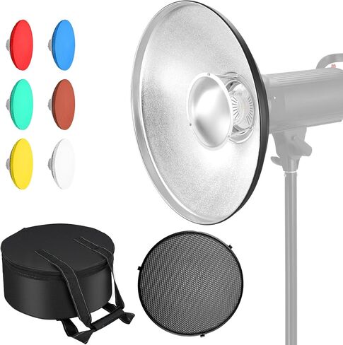 Soonpho 16inch/42cm Silver Beauty Dish Standard Reflector with Honeycomb Grid,Six-Color Diffuser and Bag,for Bowens Mount Studio Strobe Flash Like Godox AD200 AD100Pro in Saudi Arabia