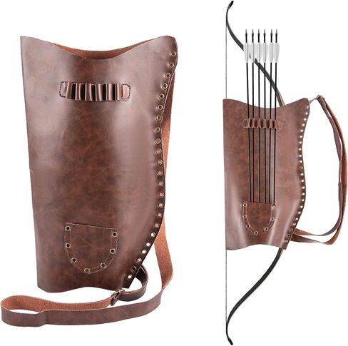 NUMJAW Archery Bow and Arrow Quiver Carrier with Arrow Slots, Leather Quiver Arrow Holder with Back Shoulder Strap, Shooting Targeting,Training,Halloween Costume Archer Cosplay Stage Prop Accessories in Saudi Arabia