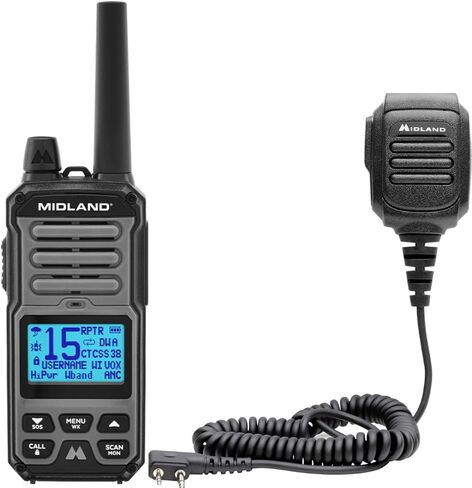 راديو Midland GXT67 PRO GMRS + حزمة ميكروفون كتف AVPH10 PTT - جهاز اتصال لاسلكي مقاوم للماء بقدرة 5 وات مع خاصية إلغاء الضوضاء in Kuwait