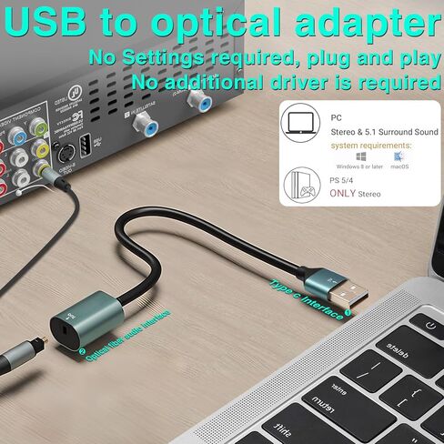Duttek USB إلى محول الصوت البصري، محول صوت بصري USB A أحادي الاتجاه إلى TOSLINK، بطاقة صوت خارجية مع مخرج SPDIF Toslink للكمبيوتر الشخصي، تلفزيون PS5، محول بصري رقمي 192 كيلو هرتز 7.87 بوصة/20 سم in Kuwait