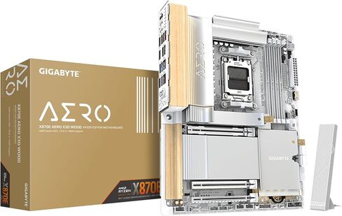 GIGABYTE X870E AERO X3D Wood AMD AM5، ATX، يدعم معالجات سلسلة AMD Ryzen 9000/8000/7000، DDR5، 16+2+2 إجمالي مرحلة الطاقة، 4X M.2، PCIe 5.0، USB4 Type-C، WIFI7، Dual 5 GbE LAN، ضمان لمدة 5 سنوات in Saudi Arabia