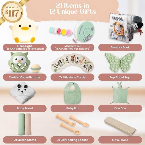 New Baby Gift Basket 21-Piece Set | Refined Newborn Baby Gift Set for Boy & Girl | Gender Reveal Gifts & New Mom Gifts Bundle | Essential Newborn Toys & Acc. Included in Elegant Keepsake Magnet Box in Saudi Arabia