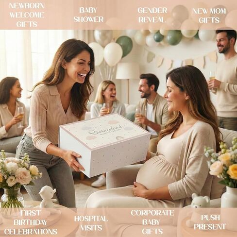 New Baby Gift Basket 21-Piece Set | Refined Newborn Baby Gift Set for Boy & Girl | Gender Reveal Gifts & New Mom Gifts Bundle | Essential Newborn Toys & Acc. Included in Elegant Keepsake Magnet Box in Saudi Arabia