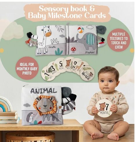 New Baby Gift Basket 21-Piece Set | Refined Newborn Baby Gift Set for Boy & Girl | Gender Reveal Gifts & New Mom Gifts Bundle | Essential Newborn Toys & Acc. Included in Elegant Keepsake Magnet Box in Saudi Arabia