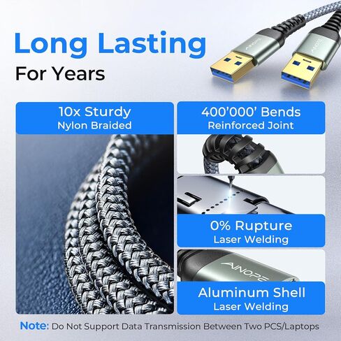 كابل AINOPE USB إلى USB، كابل USB 3.0 A إلى ذكر إلى ذكر [لا يتمزق أبدًا] سلك مزدوج من النوع A متوافق مع حاويات القرص الصلب، KVM، مشغل DVD، تلفزيون، مبرد الكمبيوتر المحمول، 6.6 قدم/رمادي، حزمة واحدة in Saudi Arabia