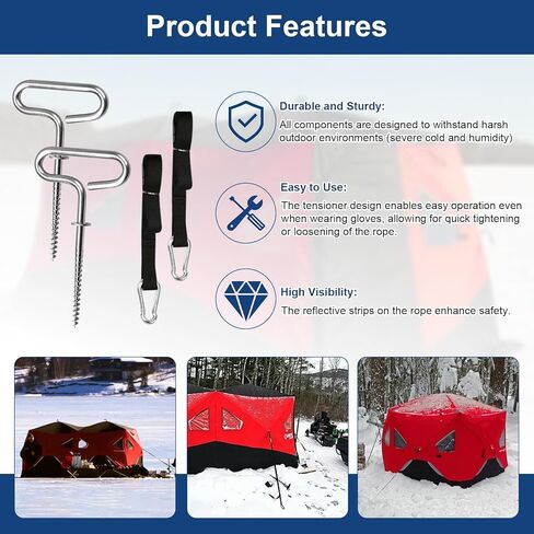 مجموعة أدوات ربط المأوى الفاخرة 24260 متوافقة مع سلسلة Eskimo QuickFish وخيمة صيد الجليد من سلسلة Clam، ومجموعة ملحقات أدوات مرساة الجليد 2 مرساة ثلج وحزامين مع أدوات شد مدمجة. in Kuwait